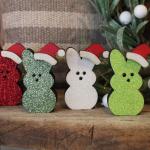 Centres de table Noël marron en bois à motif lapins style campagne 
