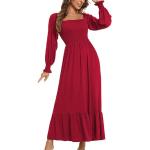 Robes longues de mariage d'automne rouges en jersey à manches longues à manches longues à col carré Taille S look casual pour femme 
