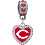 Charms coeur gris acier en cristal à perles Cincinnati Reds 