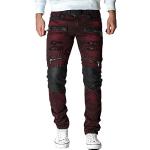 Jeans Cipo & Baxx rouge bordeaux en cuir synthétique à clous W31 look fashion pour homme 