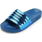 Claquettes de piscine bleues en tissu à bouts ouverts pour pieds étroits Pointure 37 look fashion pour femme 