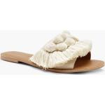 Claquettes de piscine Boohoo blancs cassés en cuir à pompons respirantes Pointure 39 look fashion pour femme en promo 