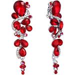 Boucles d'oreilles de mariage rouges en cristal à strass en argent style bohème pour femme 
