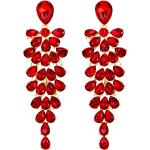 Boucles d'oreilles longues de mariage rouges en cristal à strass look fashion pour femme 