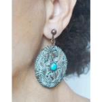 Boucles d'oreilles à clip turquoise en métal fait main look vintage pour femme 