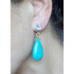 Boucles d'oreilles à clip turquoise à perles fait main pour femme 