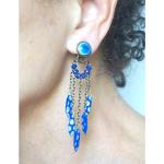 Boucles d'oreilles pendantes bleus foncé en cristal à perles fait main style bohème pour femme 
