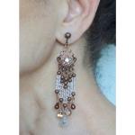 Boucles d'oreilles à clip marron en cristal à perles fait main pour femme 