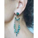 Boucles d'oreilles pendantes vertes en cristal à perles fait main style bohème pour femme 