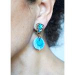 Boucles d'oreilles à clip bleu ciel en cristal à strass fait main pour femme 