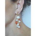 Boucles d'oreilles pendantes orange corail à perles fait main pour femme 