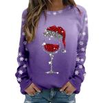 Pullovers pour fêtes de Noël violets à col rond Taille L plus size look fashion pour femme 
