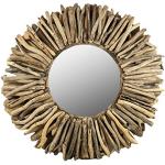 Miroirs muraux beiges en bois flotté diamètre 80 cm style ethnique 