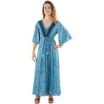 Robes longues bohèmes turquoise à manches trois-quart Taille XL style bohème pour femme 