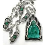 Colliers pierre précieuse vert jade en verre à motif Bouddha art déco pour femme 