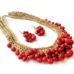 Colliers rouges en bois à perles de perles fait main pour femme 