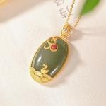 Pendentifs en or vert jade en argent style ethnique pour femme 