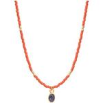 Collier ethnique en perles Miyuki rouge avec une pierre naturelle quartz saphir LITTLE INDIA Rouge Nilai