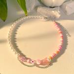 Colliers roses en argile à perles à motif papillons de perles pour femme en promo 