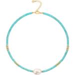 Colliers pierre précieuse turquoise en or à perles 18 carats style bohème pour femme 