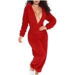 Pyjamas combinaisons d'hiver rouges à carreaux en fourrure à franges coupe-vents Taille XXL plus size look fashion pour femme 
