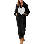 Pyjamas combinaisons d'automne noirs en flanelle Taille L plus size look sexy pour femme 