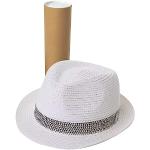 Chapeaux Fedora blancs en paille Taille XL look fashion pour homme en promo 