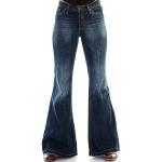 Jeans évasés bleues foncé en denim délavés W31 look hippie pour femme 