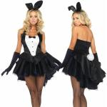 Déguisements d'Halloween de soirée noirs en fibre synthétique à motif lapins Taille XXL look sexy pour femme 