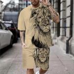 T-shirts à imprimés en polyester à motif lions à manches courtes Taille 3 XL plus size look casual pour homme 