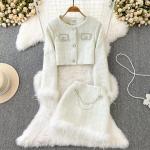 Manteaux d'automne blancs en fibre synthétique à perles Taille L look fashion pour femme 