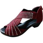 Sandales à talons rouges en daim à strass à bouts ouverts pour pieds larges à fermetures éclair Pointure 42 look fashion pour femme 