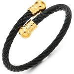 COOLSTEELANDBEYOND Elastique Réglable -Bracelet Couleur d'or Noir Acier pour Hommes Femmes - Bracelet Ouvert Manchette Câble Torsadé