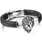 Bracelets Coolsteelandbeyond argentés en cuir à motif lions en acier look fashion pour homme 