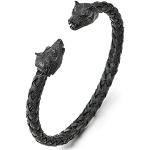 Bracelets manchette Coolsteelandbeyond noirs en métal à motif loups look fashion pour homme 