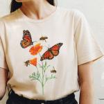 Chemises blanc crème en coton à motif papillons imprimées pour femme 