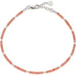 Bracelets de perles orange corail en argent à perles fait main 