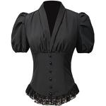 Chemises vintage noires à volants à manches courtes Taille XS steampunk pour femme 