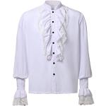Chemises blanches en dentelle à volants à jabot à manches longues à col rond Taille XXL look médiéval pour homme 