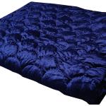 Dessus de lit bleu marine patchwork en velours à pompons 