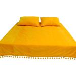 Dessus de lit jaunes patchwork en velours à pompons 