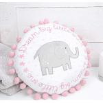 Coussins ronds roses à motif éléphants pour bébé 