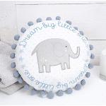 Coussins ronds bleus à motif éléphants 