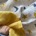 Couvertures jaunes en mousseline à motif animaux bio éco-responsable pour bébé 