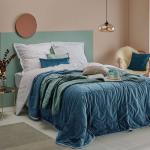 Couvre-lits bleu canard en velours 