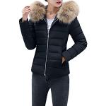 Parkas courtes d'automne noires en laine à capuche à manches longues Taille XXL plus size look casual pour femme 