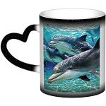 CPEOWZL Mug avec motif dauphins changeant de couleur - Noir - Design unique en forme de cœur - Tasse magique à changement de couleur