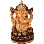 Statuettes Ganesh marron en bois massif à motif éléphants 