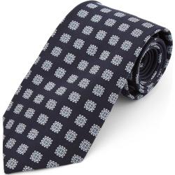 Cravate en soie bleu marine à motif géométrique - large