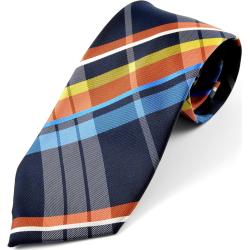 Cravate en soie bleue à carreaux colorés